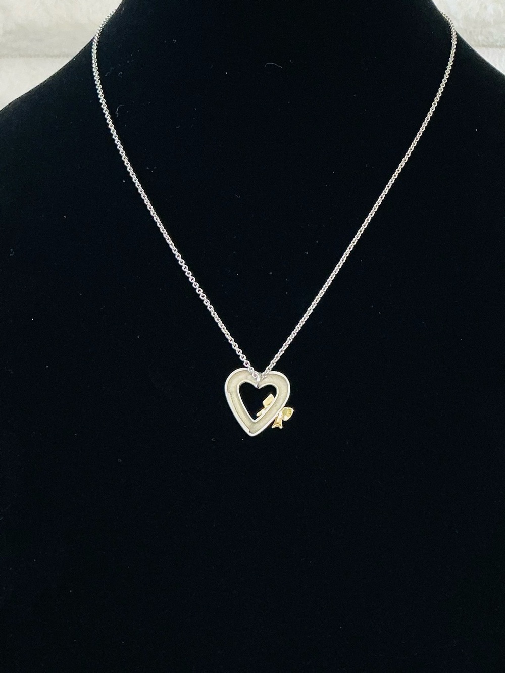 Tiffany & Co Two-Tone 925 Silver and 18K (750) Gold Bow Heart Pendant Necklace - Picture 2 of 8